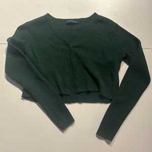 Cropped Dark Green Brandy Melville Cardigan